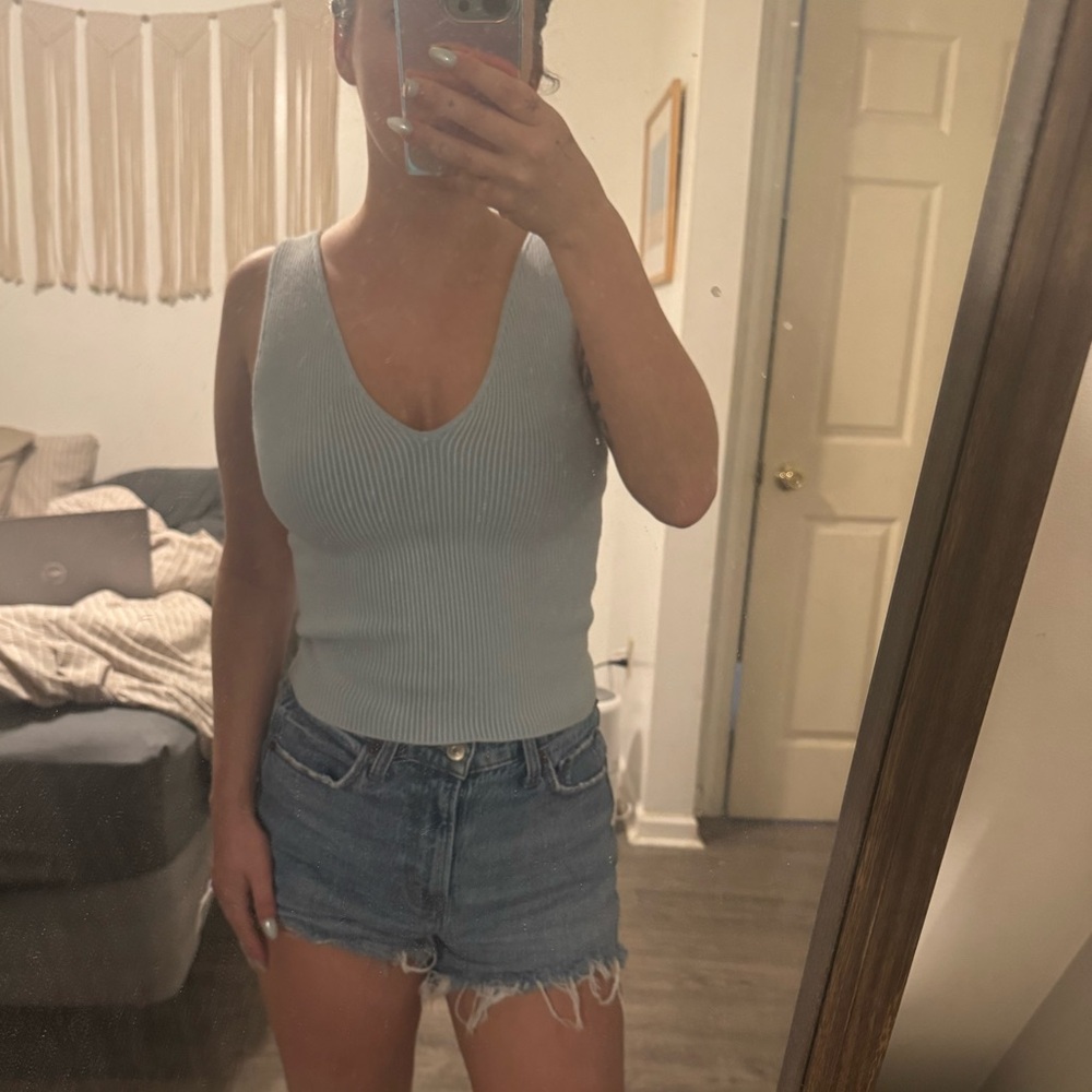 Women's Blue Ribbed Tank Top